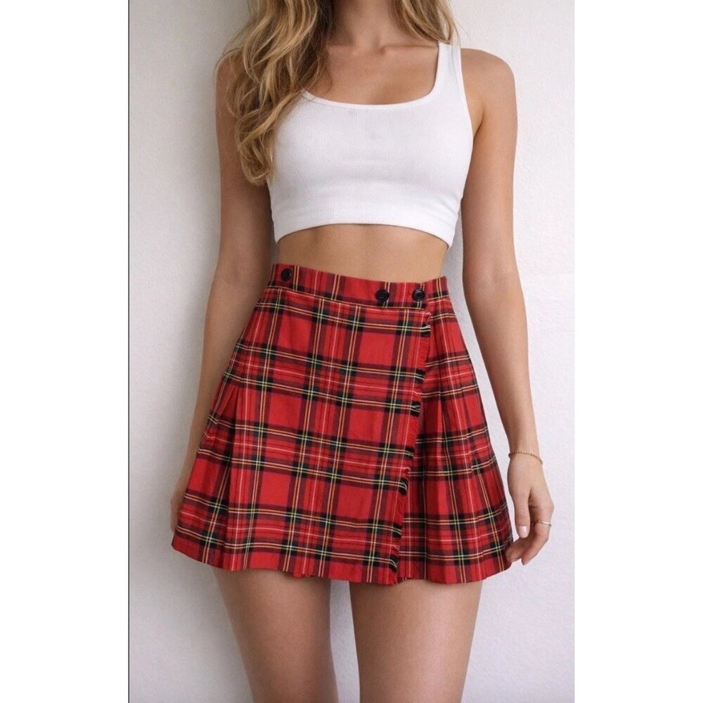 Vintage Plaid Wool Skirt Preppy Academia Made in Canada Women Small - Picture 2 of 8
